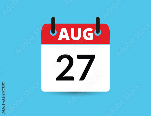 August 27. Flat icon calendar isolated on blue background. Date and month vector illustration