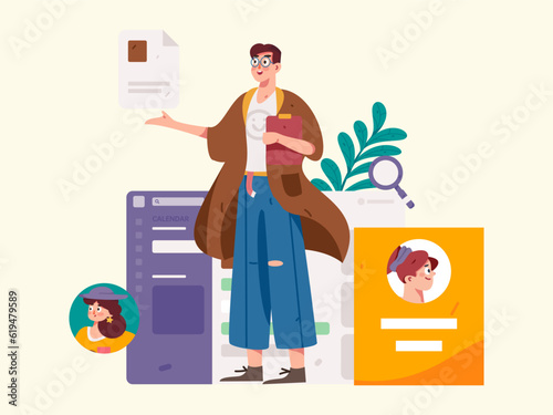 Job Interview People Flat Vector Concept Operation Hand Drawn Illustration
