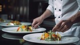 Concepto de chef sirviendo comida vegetariana. Generado por IA.