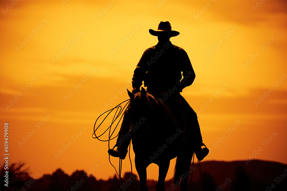 Cowboy riding a horse in the Old West Prairie