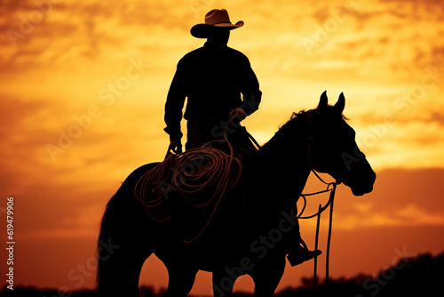 Cowboy riding a horse in the Old West Prairie