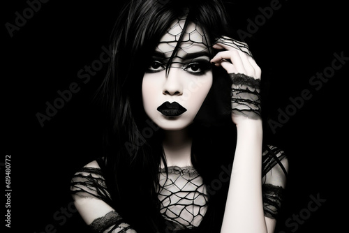 Gothic girl teenager portrait with lot of black make-up
