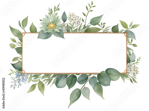 Watercolor of green floral banner eucalyptus leaves on transparent background,generative ai