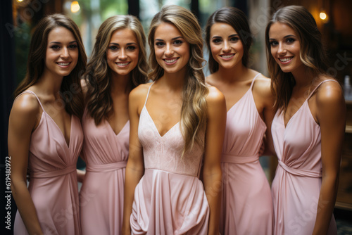 Pretty in Pink. Bridesmaid Dresses of All Styles in Lovely Pink Hues. AI Generative © Mr. Bolota
