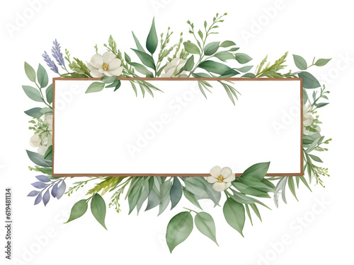 Watercolor of green floral banner eucalyptus leaves on transparent background generative ai