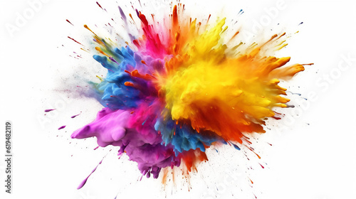 Colorful rainbow holi paint color powder explosion isolated on white background. Generative AI
