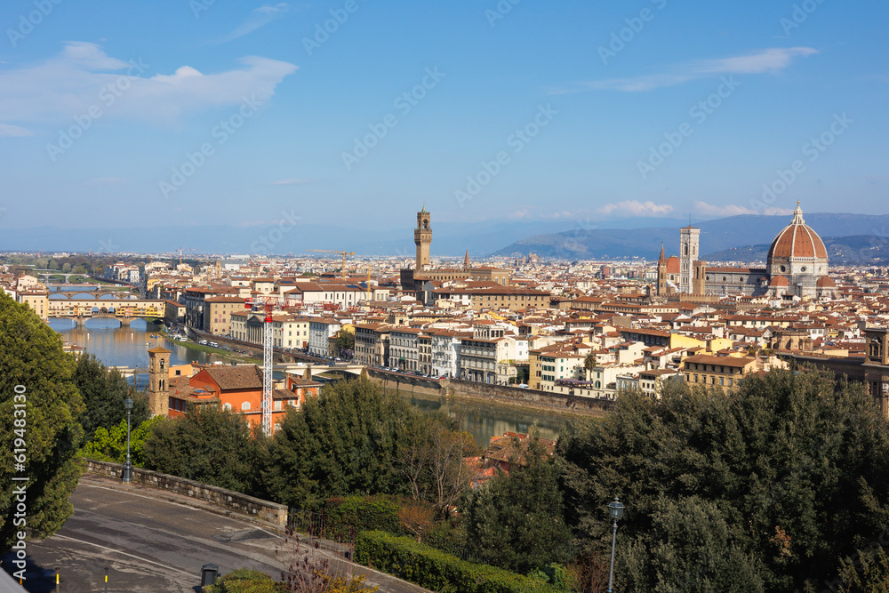 Daytime view of the city of Florence from Above from Piazzale Michelangelo, Italy