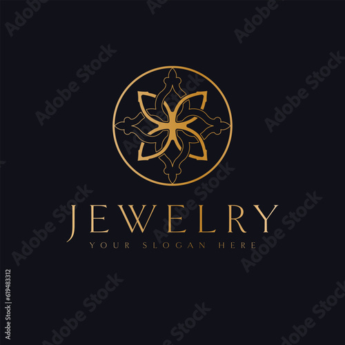 Elegant jewelry vector logo featuring an abstract geometric symbol. A modern and sophisticated logotype perfect for beauty, luxury, and fashion brands.