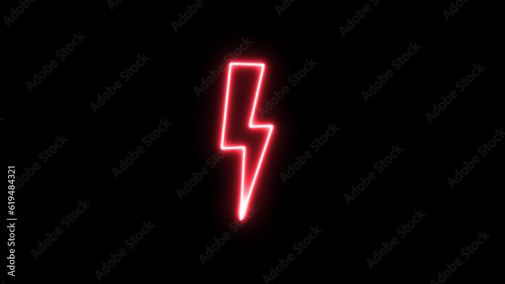 red color neon bolt sign. neon lightning bolt. glowing bolt sign on the black background. red color neon bolt sign. neon lightning bolt. glowing bolt sign on the black background.