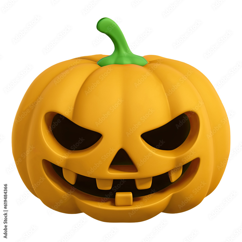 3D Rendering Halloween Illustration - Scary Orange Pumpkin