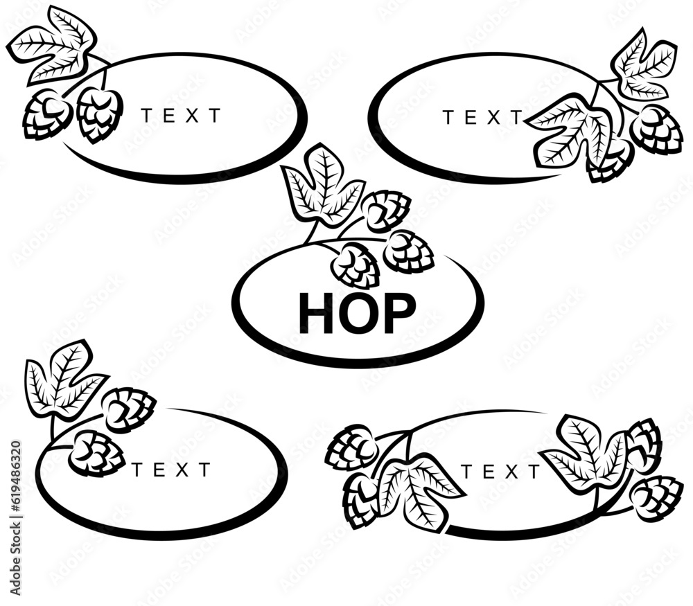 Hop set. Collection hop leaves frame. Vector