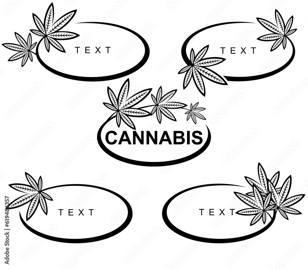 Cannabis, marijuana set. Collection cannabis leaves frame. Vector