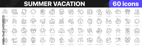Fotomurale Summer vacation line icons collection
