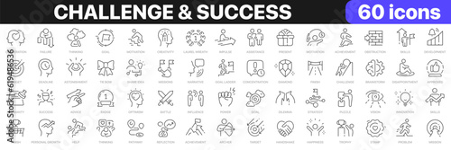 Challenge and success line icons collection. Cooperation  goal  strategy  vision  finish icons. UI icon set. Thin outline icons pack. Vector illustration EPS10