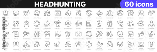 Headhunting line icons collection. Teamwork, contract, resume, career, audit icons. UI icon set. Thin outline icons pack. Vector illustration EPS10