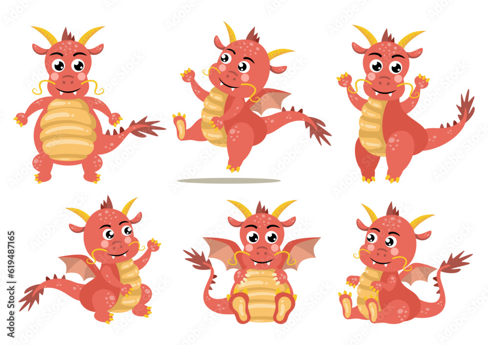 Set of happy cute dragon Set of happy cute dragon