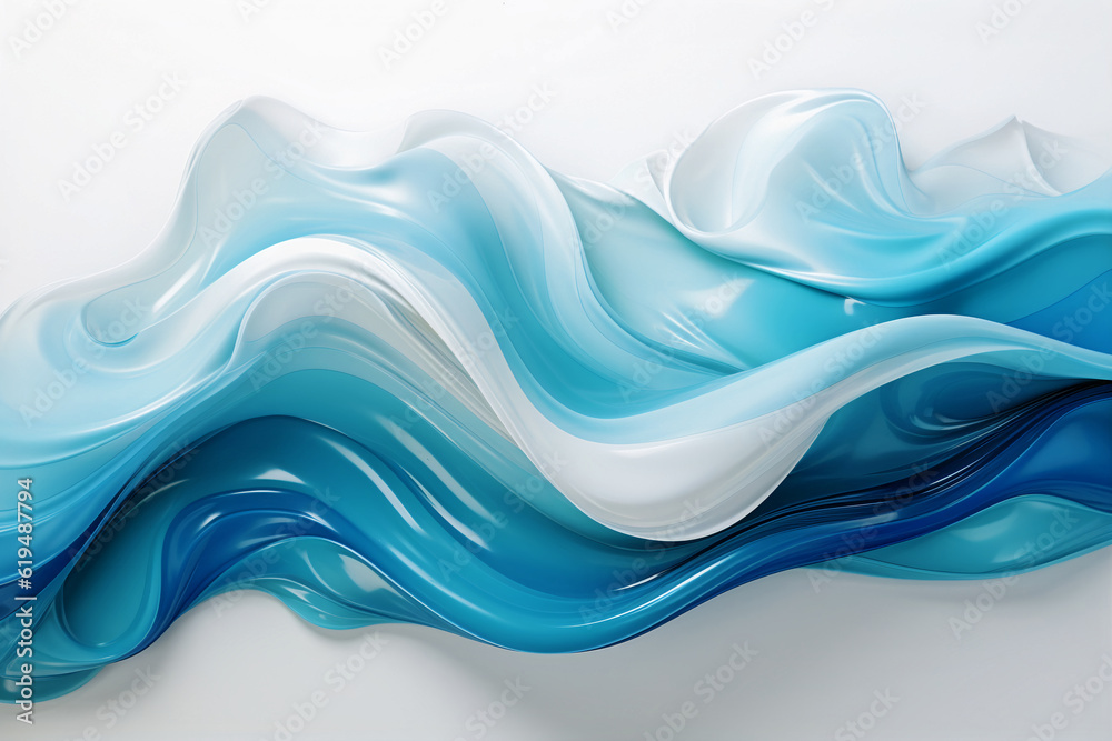 Fototapeta premium Abstract background with wavy lines. Blue smooth waves of liquid consistency. Generative AI