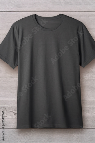 Dark grey T-Shirt mockup on neutral background. Plain black tshirt for your design, front view. Generative AI.