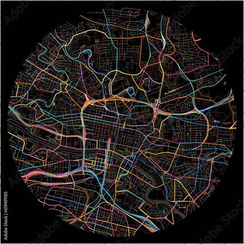 Colorful Map of Glasgow, Glasgow with all major and minor roads.