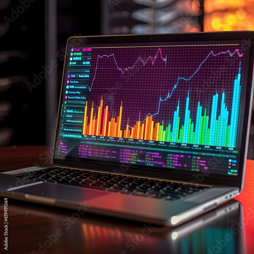 Stock market chart and graph on laptop screen.