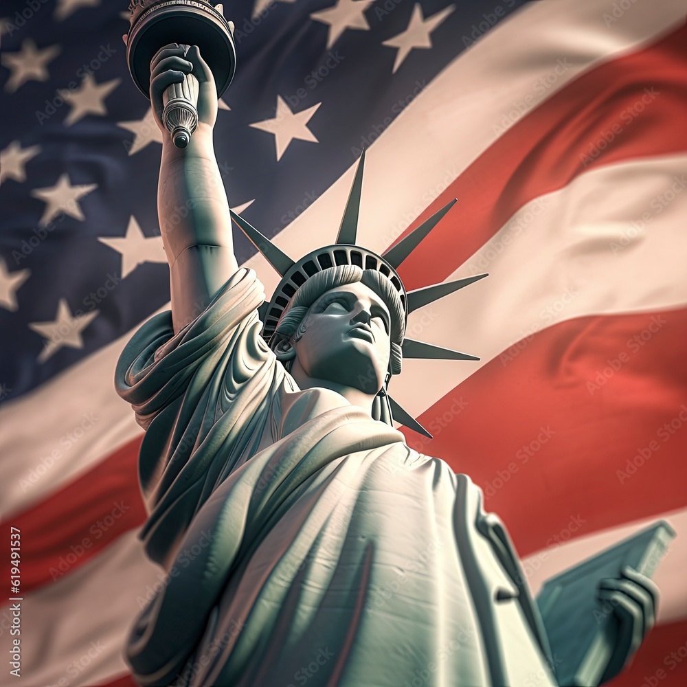 Statue of liberty with american flag Stock Illustration | Adobe Stock