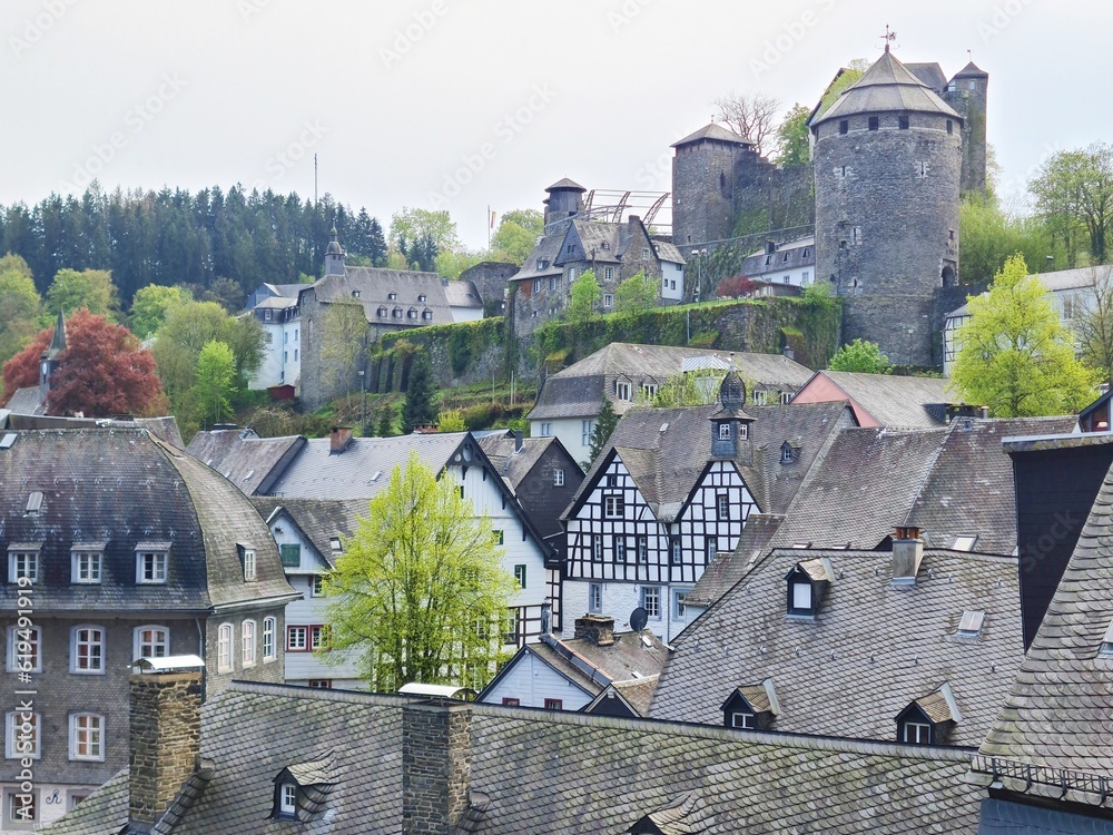 Aerial view of the old town of Monschau, Germany