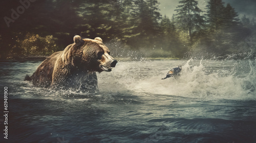 brown bear in water, generative ai © TheGoldTiger