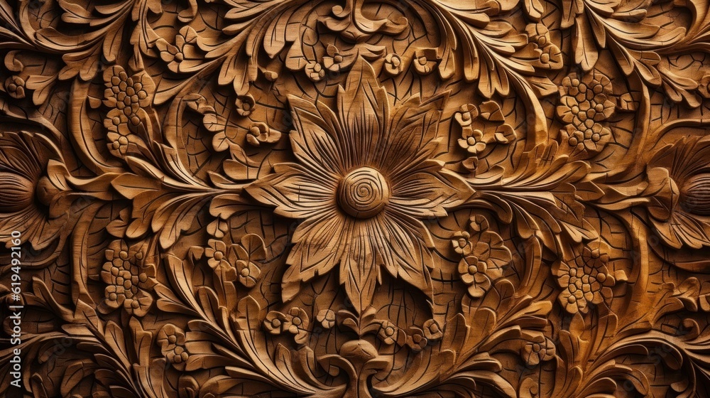 A flower wood carving with intricate details A flower wood carving with intricate details