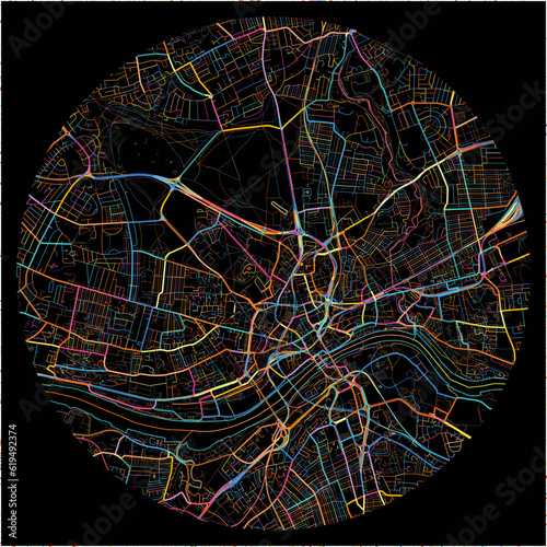 Colorful Map of NewcastleuponTyne, North East England with all major and minor roads.