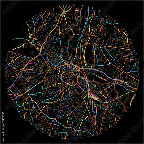 Colorful Map of Derby, East Midlands with all major and minor roads.