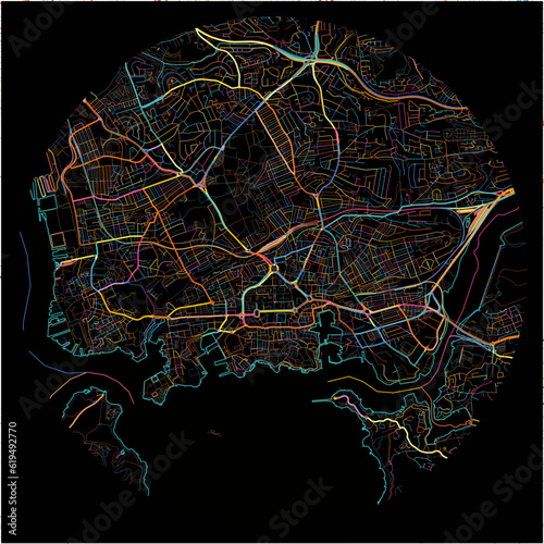 Colorful Map of Plymouth, South West England with all major and minor roads.