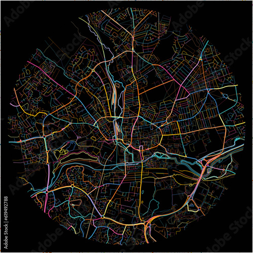 Colorful Map of Northampton, East Midlands with all major and minor roads.