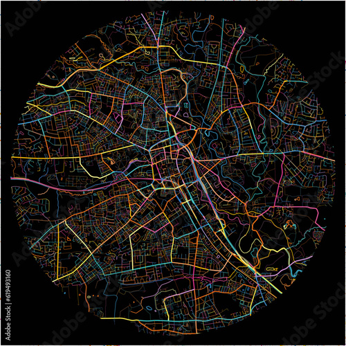 Colorful Map of Bolton, North West England with all major and minor roads.