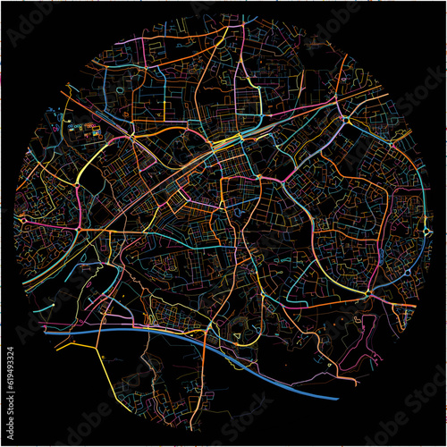 Colorful Map of Swindon, South West England with all major and minor roads.