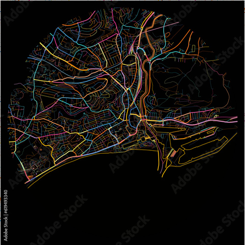 Colorful Map of Swansea, Swansea with all major and minor roads.