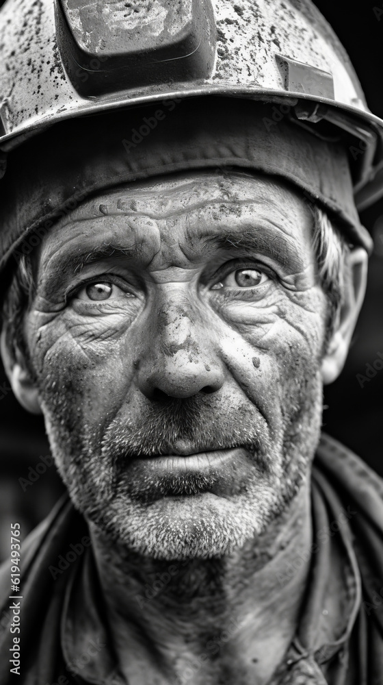 portrait of a person, black and white portrait of a miner, generative ai portrait of a person, black and white portrait of a miner, generative ai