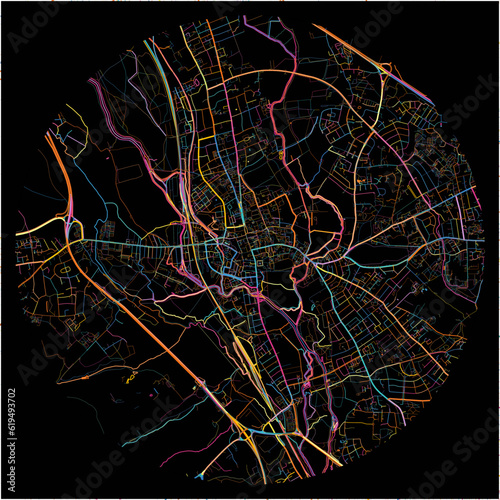 Colorful Map of Oxford, South East England with all major and minor roads.