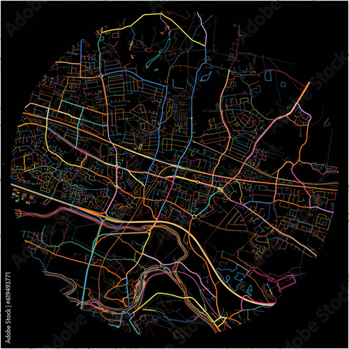 Colorful Map of Slough, South East England with all major and minor roads.