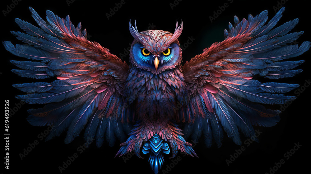 Obraz premium owl with wings, a detailed full body portrait of a owl, generative ai