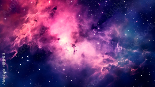 In the depths of space  a cosmic purple cloud as stars universe  Generative AI