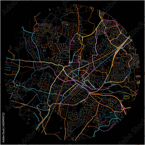 Colorful Map of Chelmsford, East of England with all major and minor roads.