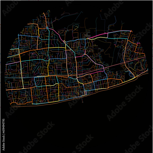 Colorful Map of Worthing, South East England with all major and minor roads.