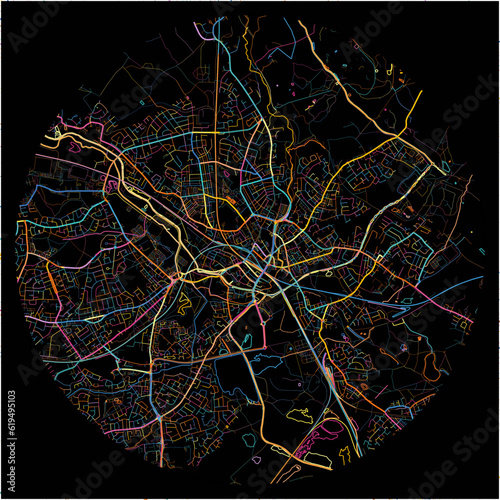 Colorful Map of Wigan, North West England with all major and minor roads.