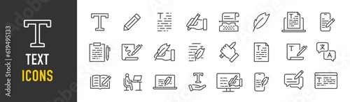 Text web icons in line style. Words, read, copywriting, collection. Vector illustration. photo