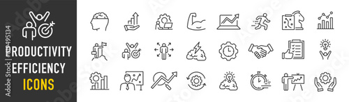 Productivity and Efficiency web icons in line style. Performance, business planning, success, goal, process, collection. Vector illustration.