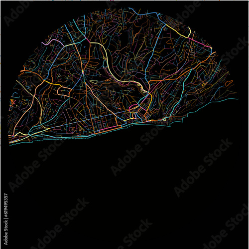 Colorful Map of Hastings, South East England with all major and minor roads.