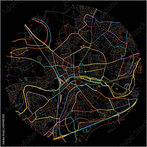 Colorful Map of Bedford, East of England with all major and minor roads.