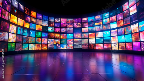 A futuristic room adorned with an array of monitors and screens. Generative AI