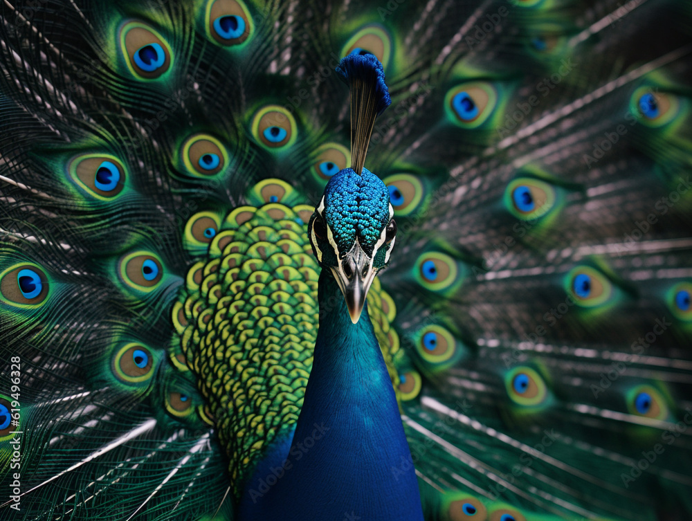 Obraz premium A very beautiful adult peacock. Showing off his beautiful feathers