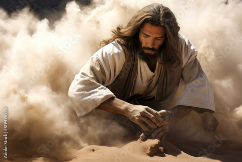 Fototapete Jesus Christ in Creation creating all things including man from the dust of the